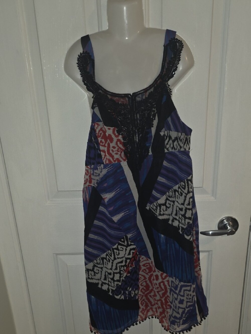 Guess Multi-Print Mini Dress in Blue, Black, Cream & Red - Picture 4 of 5
